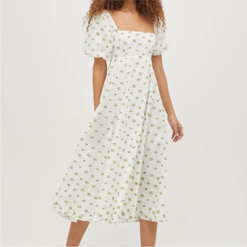 Hill House White and Green Floral Midi Dress